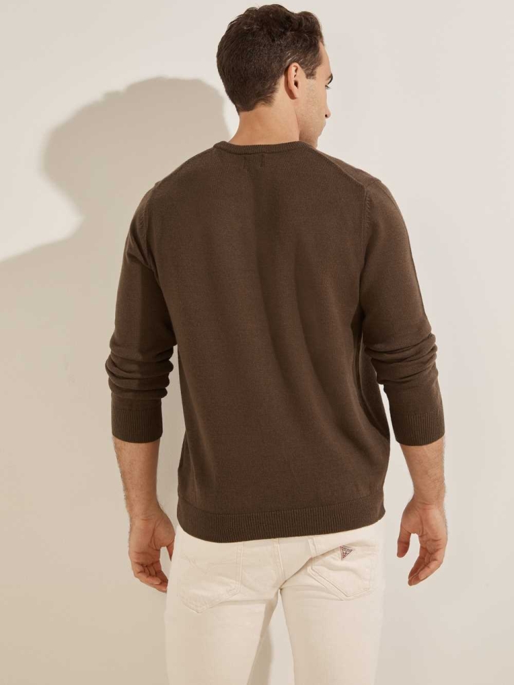 GUESS Eco Liam Crew Men's Sweaters Chocolate Brown | UK2389YNZ