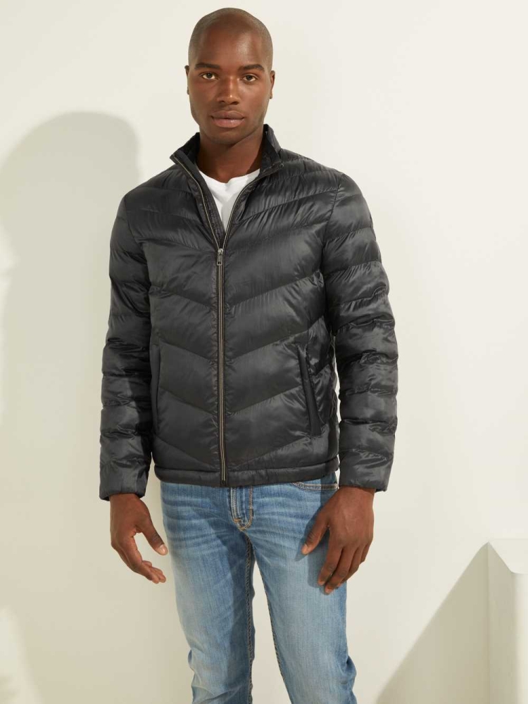 GUESS Eco Lightweight Puffer Men's Jackets Black | UK4021XRL