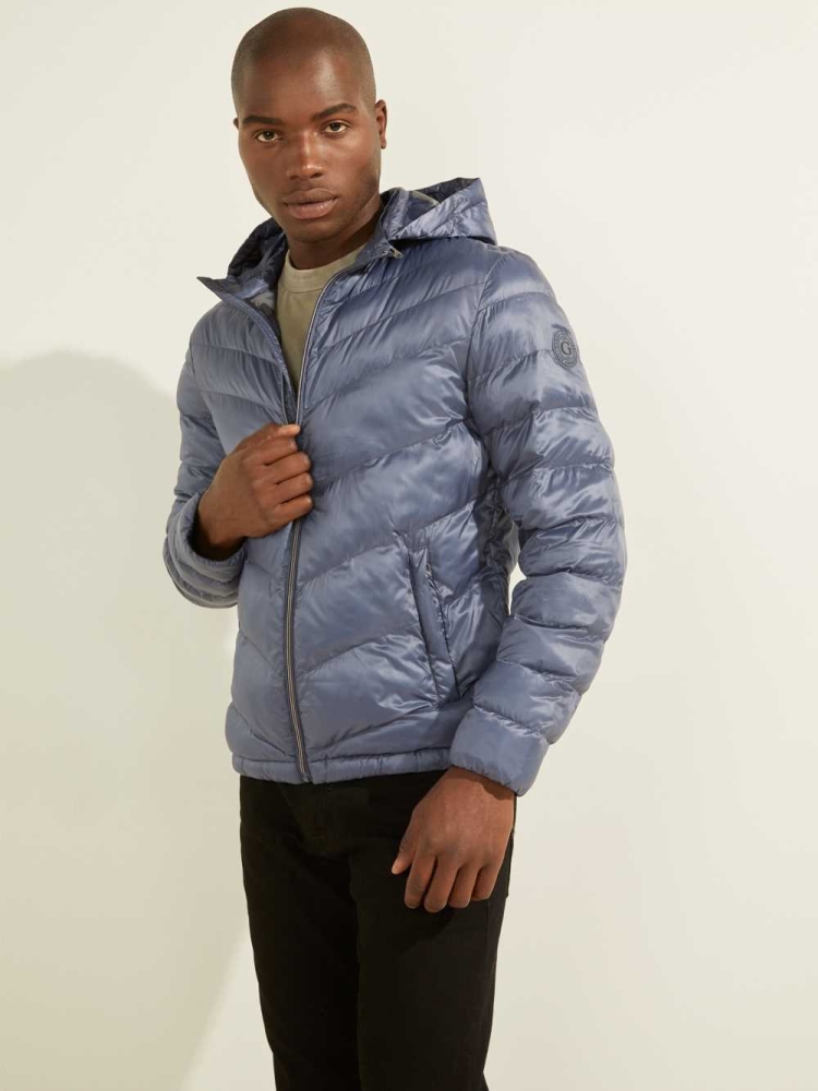 GUESS Eco Lightweight Puffer Men's Jackets Blue | UK5201FYH