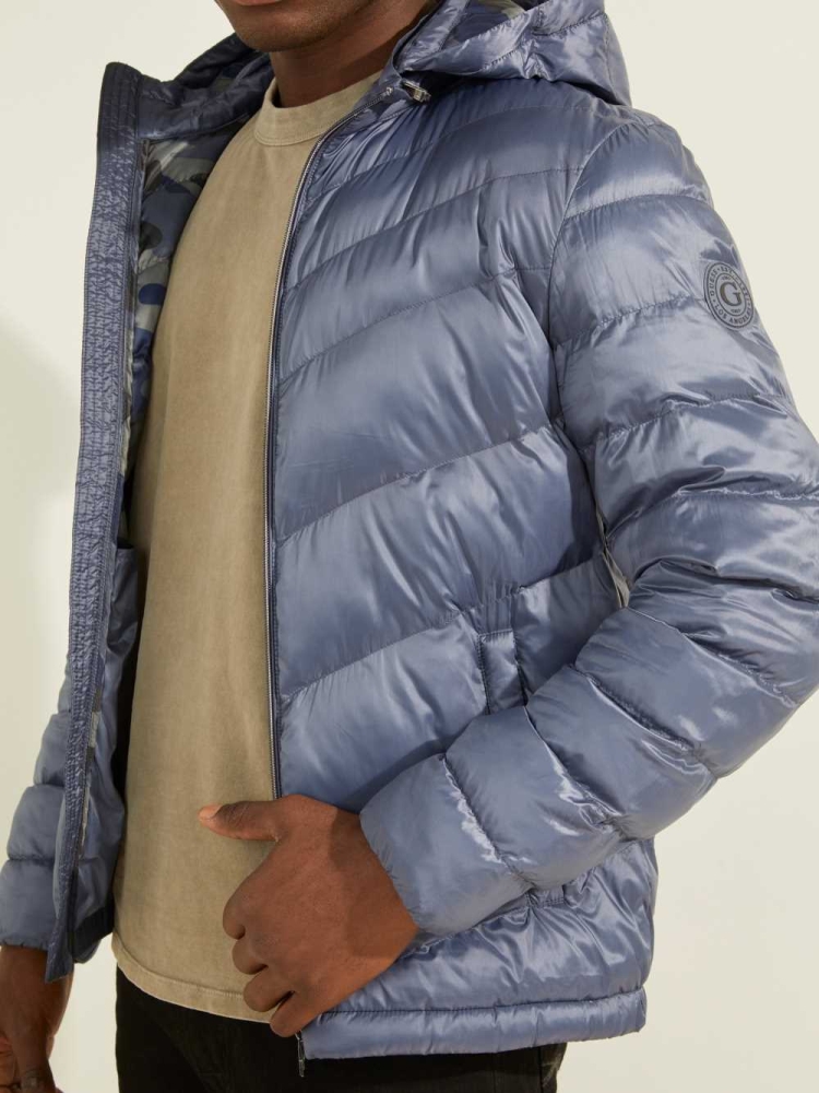 GUESS Eco Lightweight Puffer Men's Jackets Blue | UK5201FYH