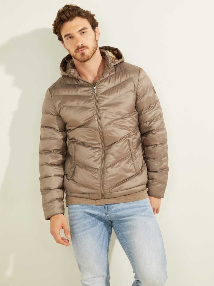 GUESS Eco Lightweight Puffer Men's Jackets Brown | UK6201NHA