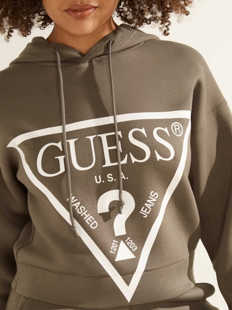 GUESS Eco Logo Hooded Women's Sweatshirt Green | UK4870PFL