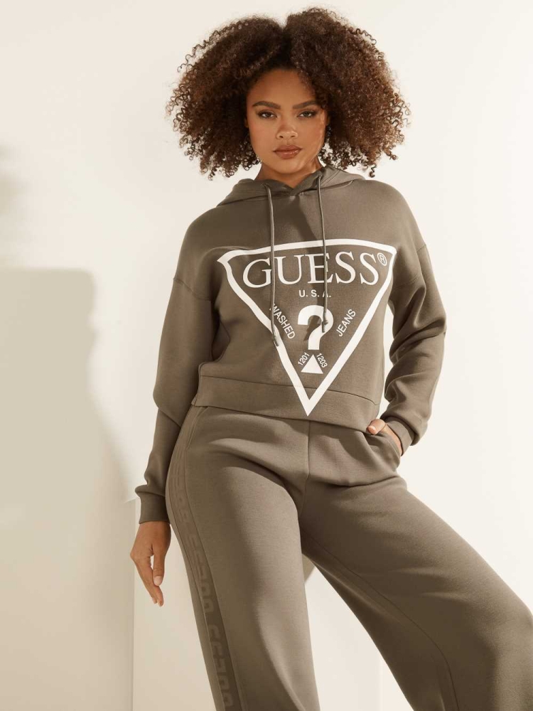 GUESS Eco Logo Hooded Women\'s Sweatshirt Green | UK4870PFL