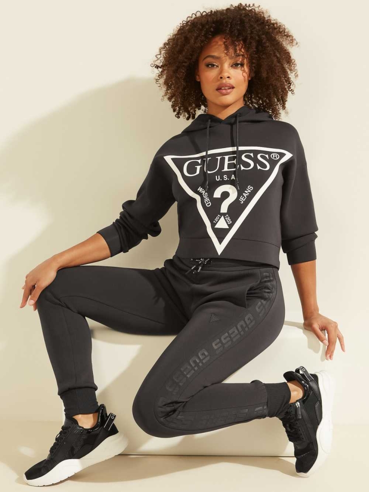 GUESS Eco Logo Hooded Women's Sweatshirt Blue Deep Grey | UK6749EYZ