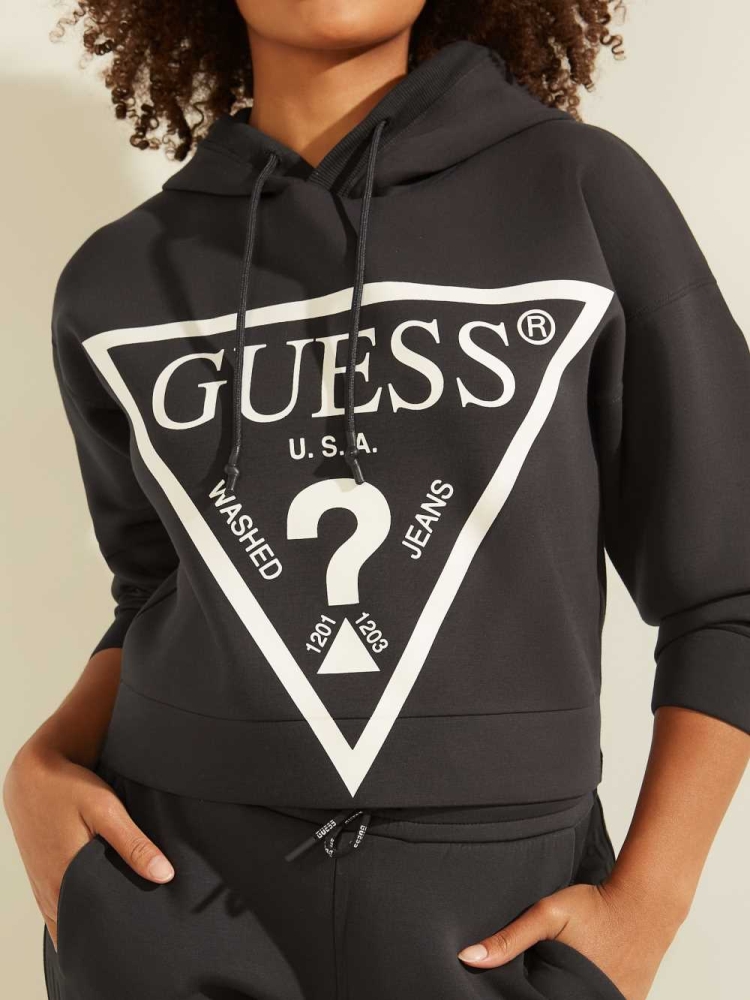 GUESS Eco Logo Hooded Women's Sweatshirt Blue Deep Grey | UK6749EYZ