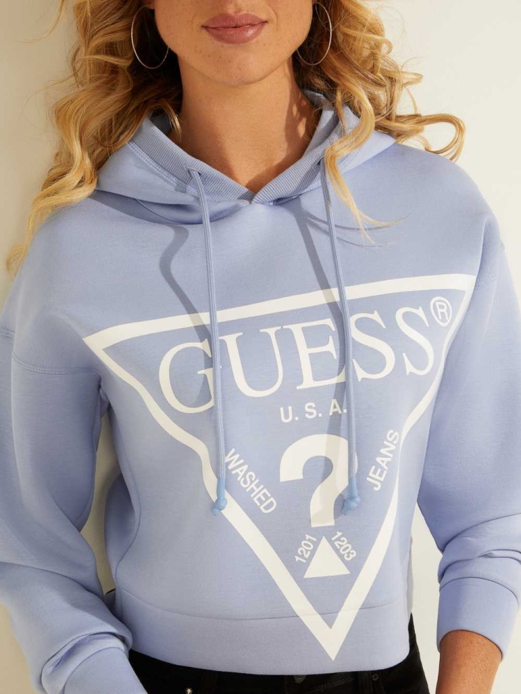 GUESS Eco Logo Hooded Women's Sweatshirt Purple | UK8573IBJ