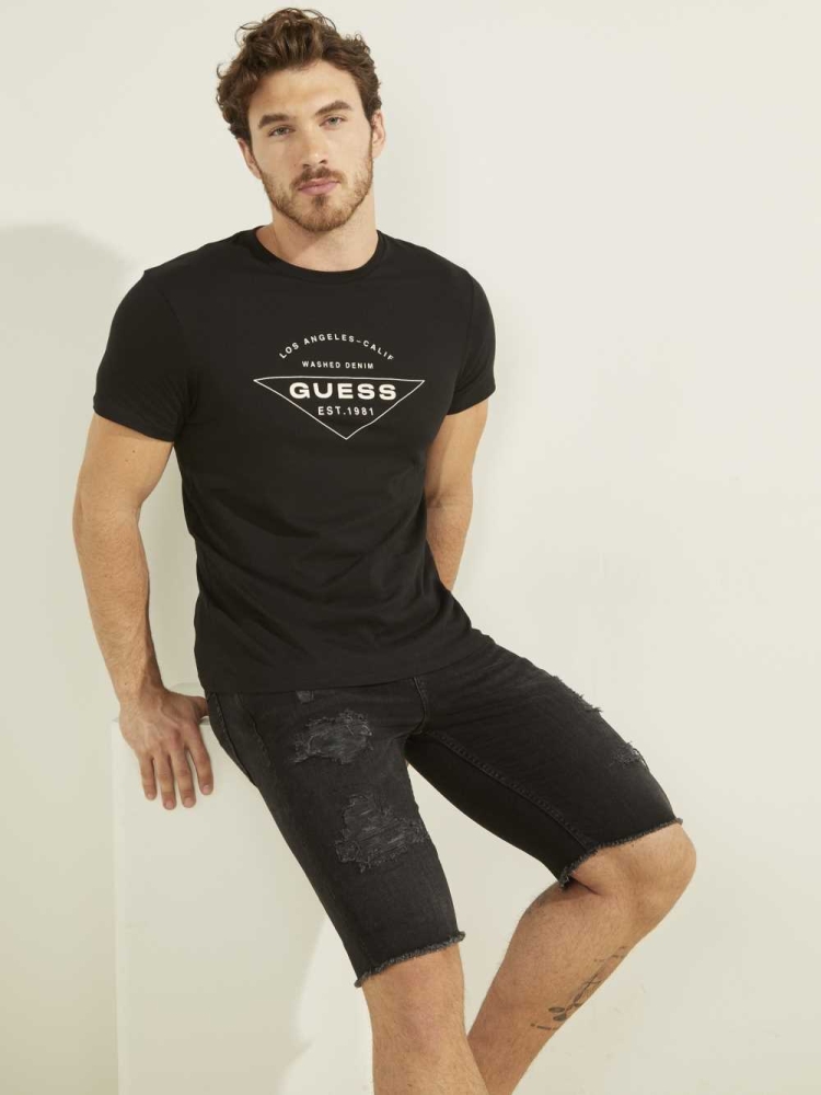 GUESS Eco Logo Men\'s T-Shirts Black | UK7328EQB