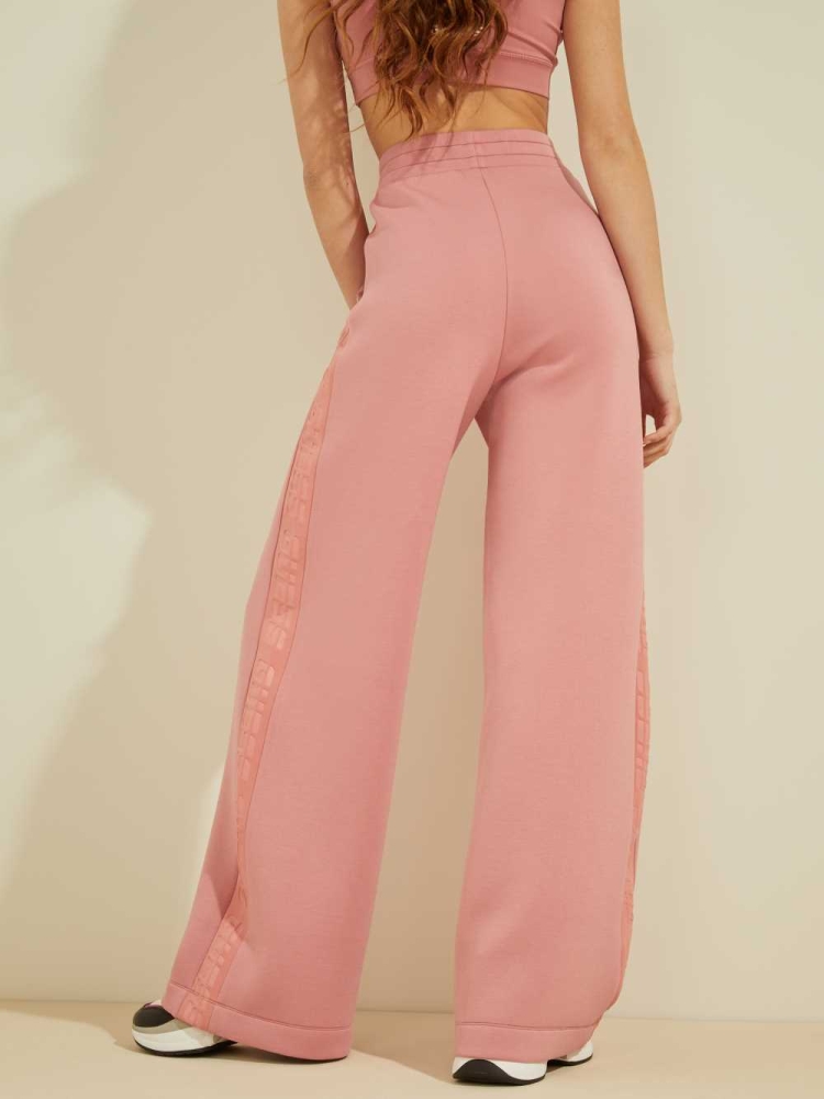 GUESS Eco Logo Tape Scuba Wide-Leg Women's Pants Pink | UK1496VNG