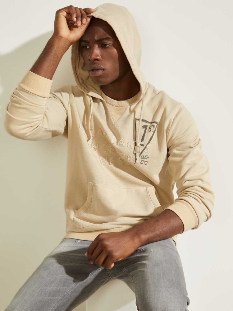 GUESS Eco Murray Logo Men's Hoodies Beige | UK6710REG