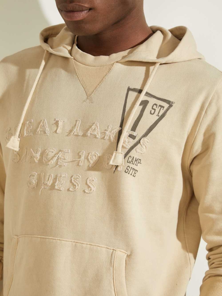 GUESS Eco Murray Logo Men's Hoodies Beige | UK6710REG