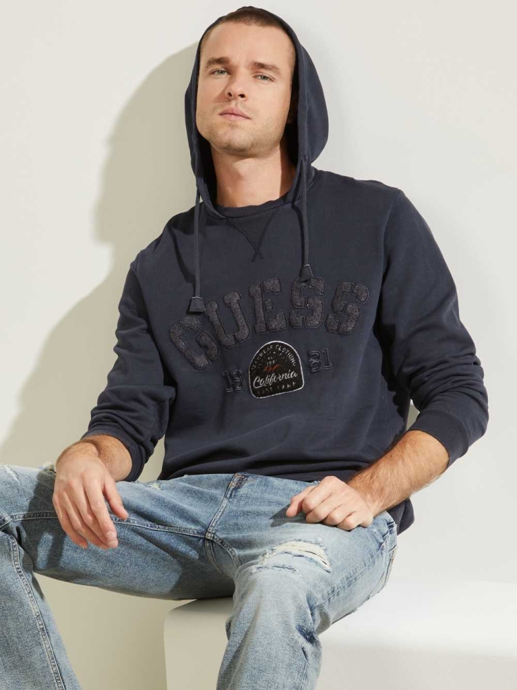 GUESS Eco Murray Logo Men's Hoodies Dark Blue | UK7816EOT