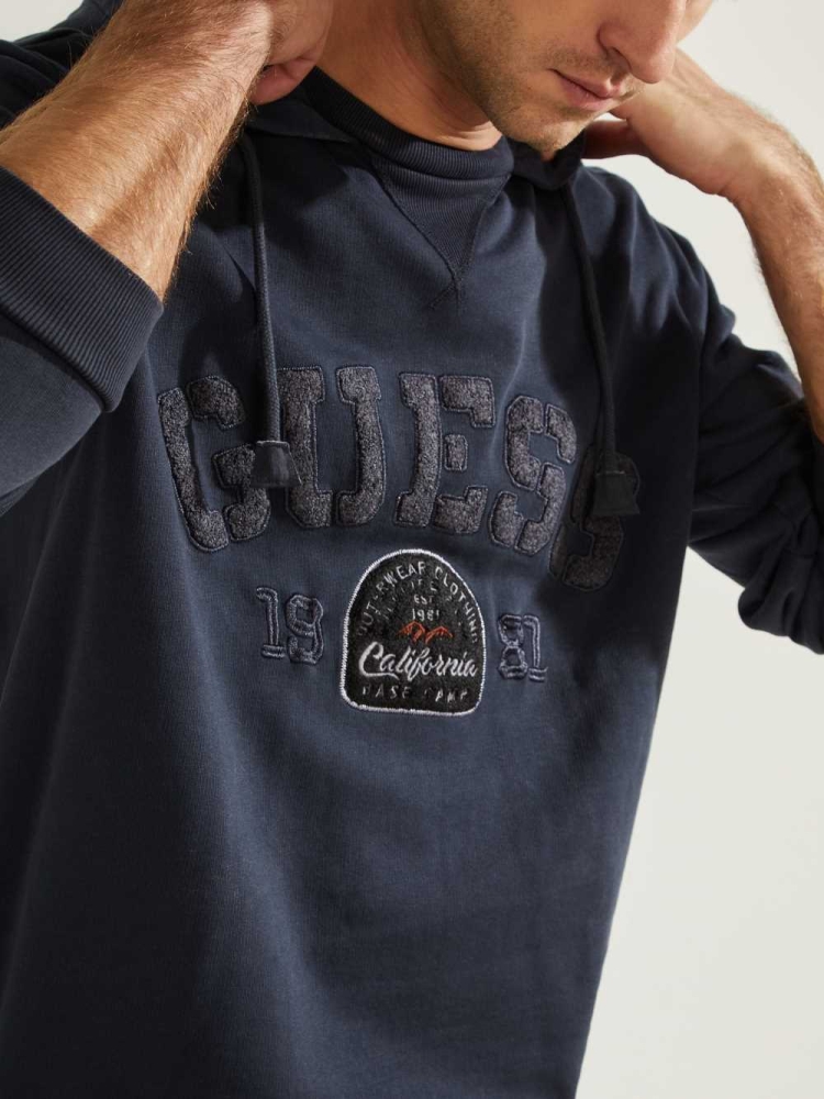 GUESS Eco Murray Logo Men's Hoodies Dark Blue | UK7816EOT