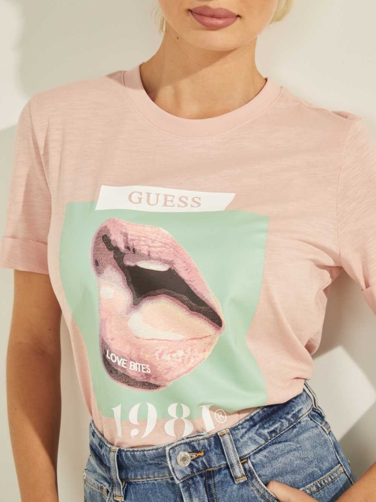 GUESS Eco Odette Graphic Women's T-Shirts Pink | UK0197BNP