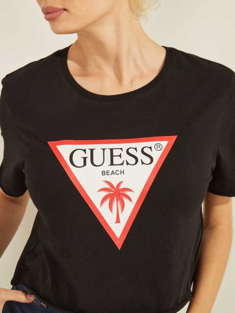 GUESS Eco Printed Crop Top Women's Swimwear Dark Brown | UK7250TOW