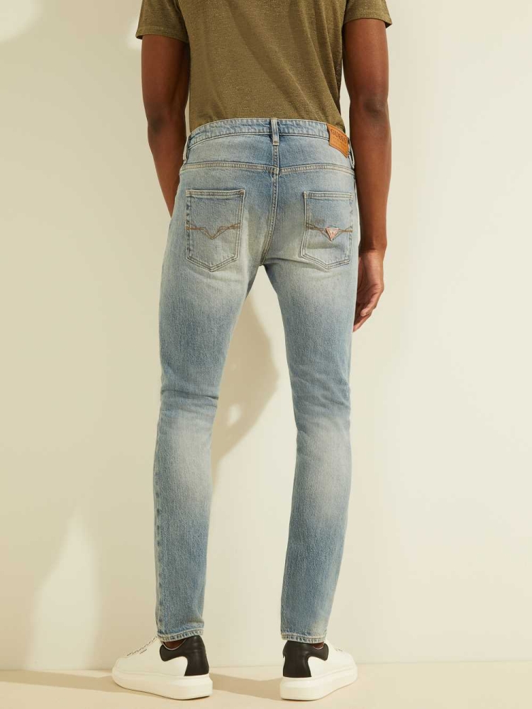 GUESS Eco Quincy Distressed Skinny Men's Jeans Blue White | UK4205MAH