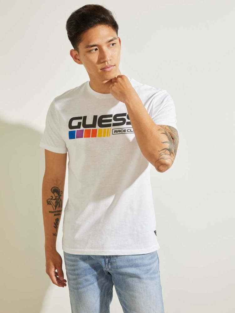 GUESS Eco Race Club Men\'s T-Shirts White | UK7182SVE