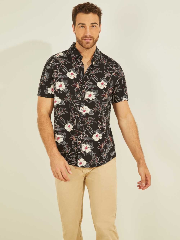 GUESS Eco Rayon Westbury Men\'s Shirts Flower | UK0524HSJ