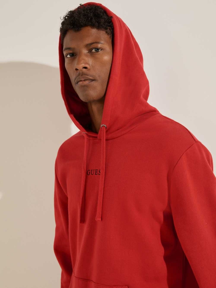 GUESS Eco Roy Embroidered Logo Men's Hoodies Red | UK0618QEU