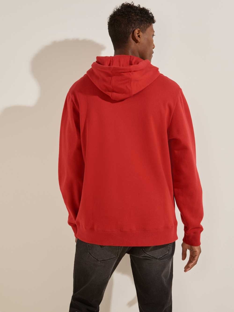 GUESS Eco Roy Embroidered Logo Men's Hoodies Red | UK0618QEU