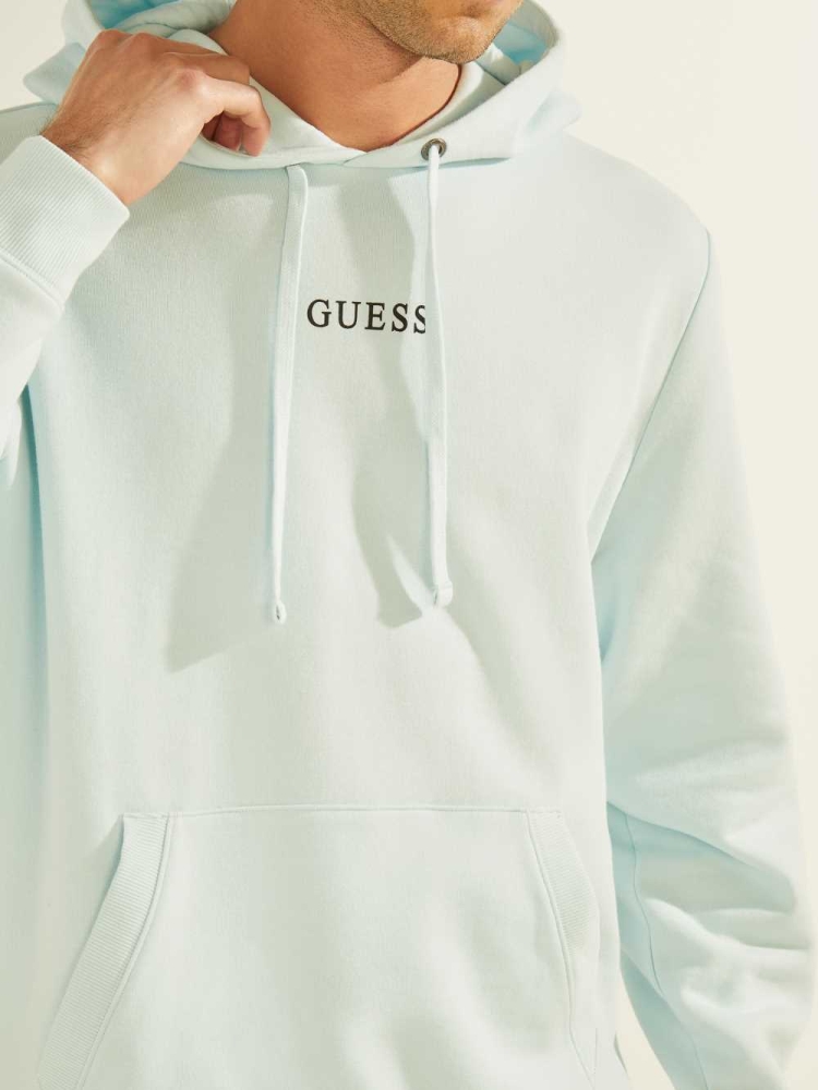 GUESS Eco Roy Embroidered Logo Men's Hoodies Blue | UK1240WVJ