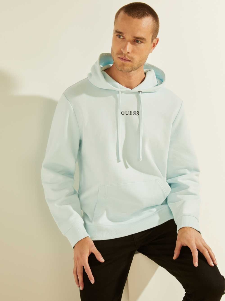 GUESS Eco Roy Embroidered Logo Men\'s Hoodies Blue | UK1240WVJ