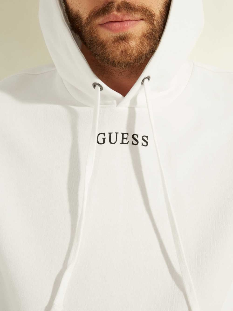 GUESS Eco Roy Embroidered Logo Men's Hoodies White | UK3460BCJ