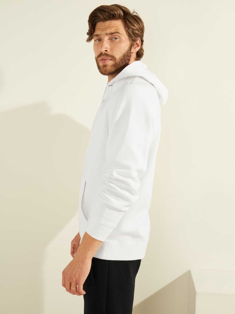 GUESS Eco Roy Embroidered Logo Men's Hoodies White | UK3460BCJ