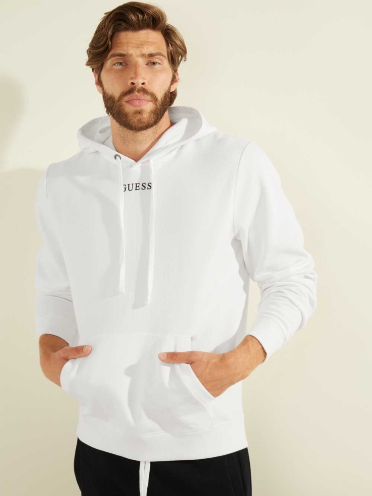 GUESS Eco Roy Embroidered Logo Men\'s Hoodies White | UK3460BCJ