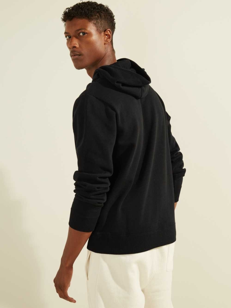 GUESS Eco Roy Embroidered Logo Men's Hoodies Black | UK5361AYV