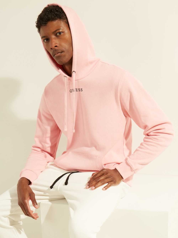 GUESS Eco Roy Embroidered Logo Men\'s Hoodies Light Pink | UK7391LEI