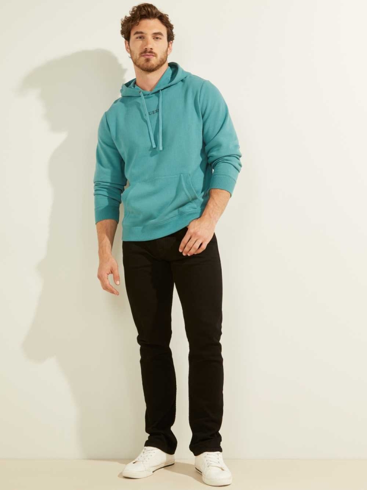 GUESS Eco Roy Embroidered Logo Men's Hoodies Turquoise | UK8349AWM