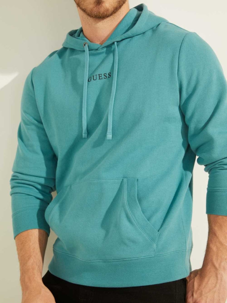 GUESS Eco Roy Embroidered Logo Men's Hoodies Turquoise | UK8349AWM