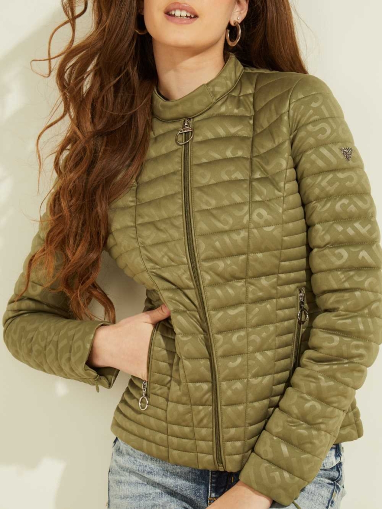 GUESS Eco Vona Logo Women's Jackets Green | UK0126AVZ