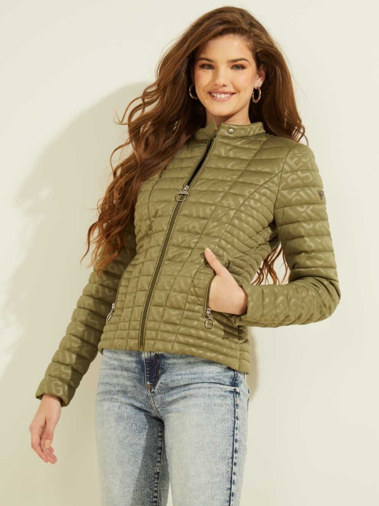 GUESS Eco Vona Logo Women\'s Jackets Green | UK0126AVZ