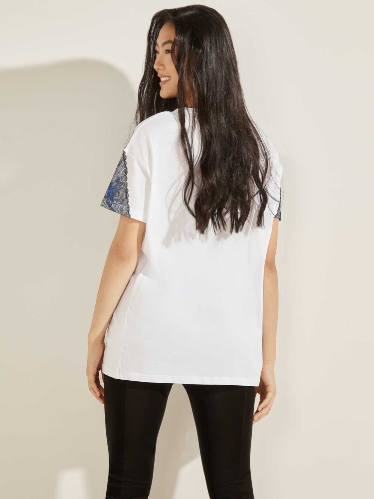 GUESS Elaia Women's T-Shirts White | UK0867LRM