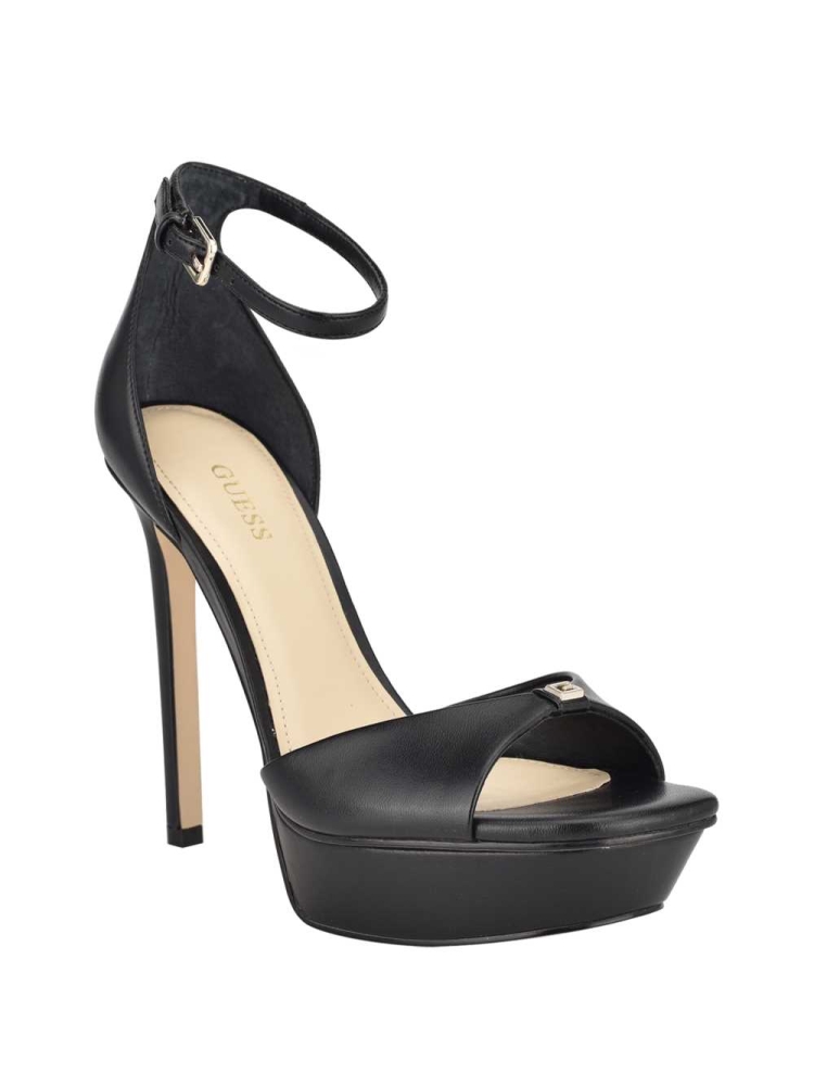 GUESS Ellsyn Peep-Toe Stilettos Women\'s Heels Sandals Black | UK0895SKU