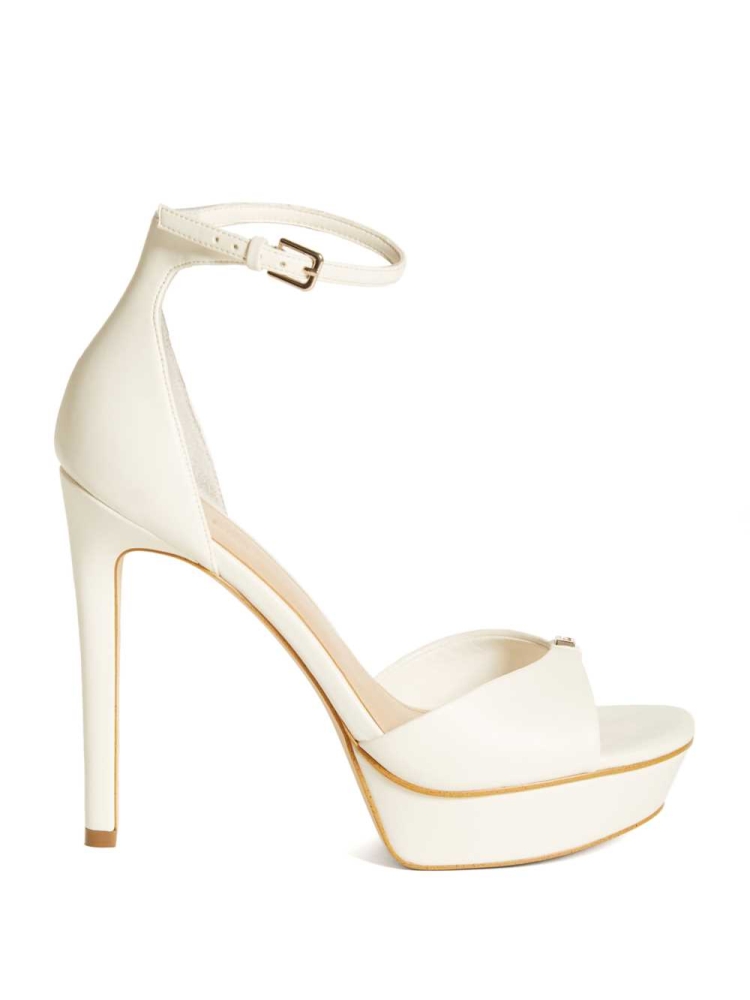 GUESS Ellsyn Peep-Toe Stilettos Women's Heels Sandals White | UK6430XLN