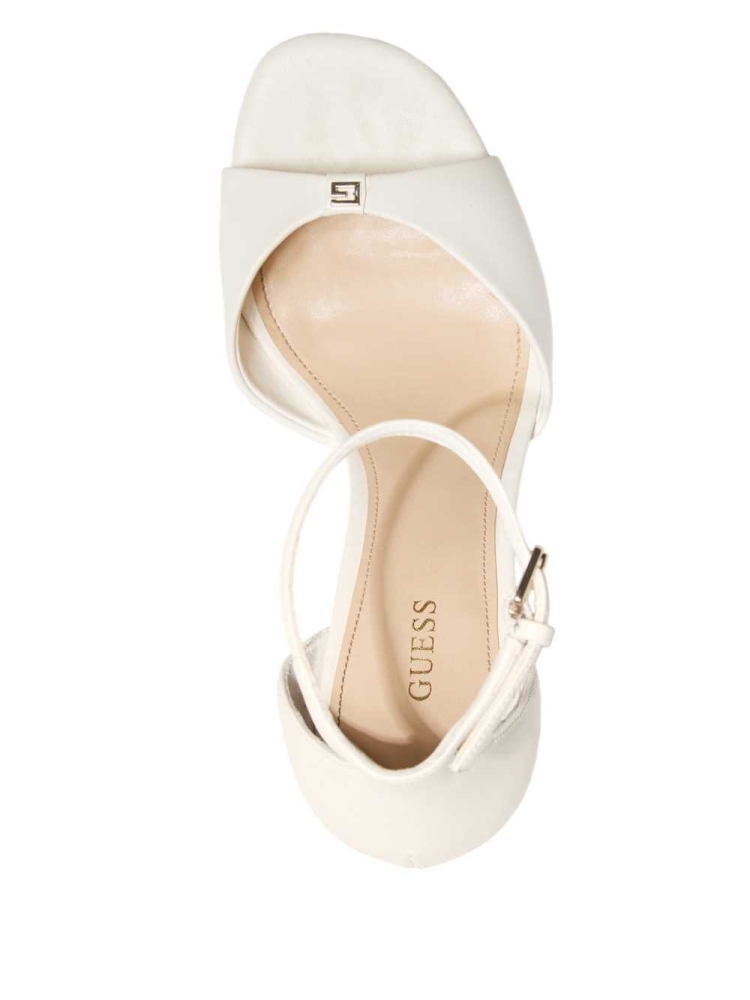 GUESS Ellsyn Peep-Toe Stilettos Women's Heels Sandals White | UK6430XLN