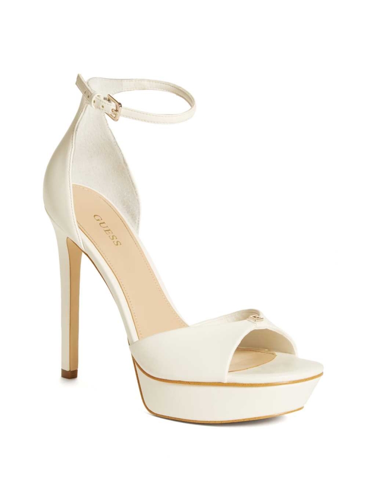 GUESS Ellsyn Peep-Toe Stilettos Women\'s Heels Sandals White | UK6430XLN