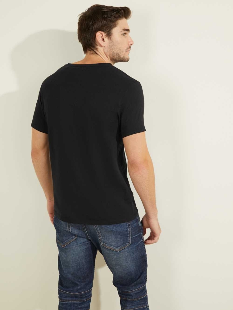 GUESS Embossed Logo Men's T-Shirts Black | UK9562ISQ