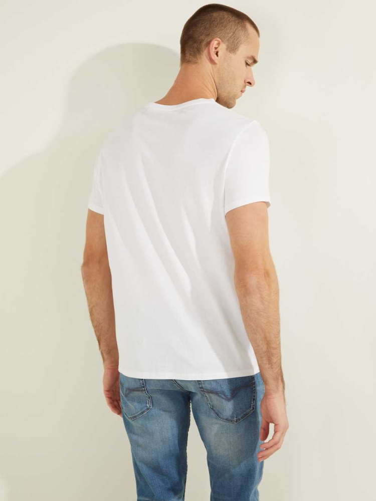 GUESS Embossed Logo Men's T-Shirts White | UK4713UFY