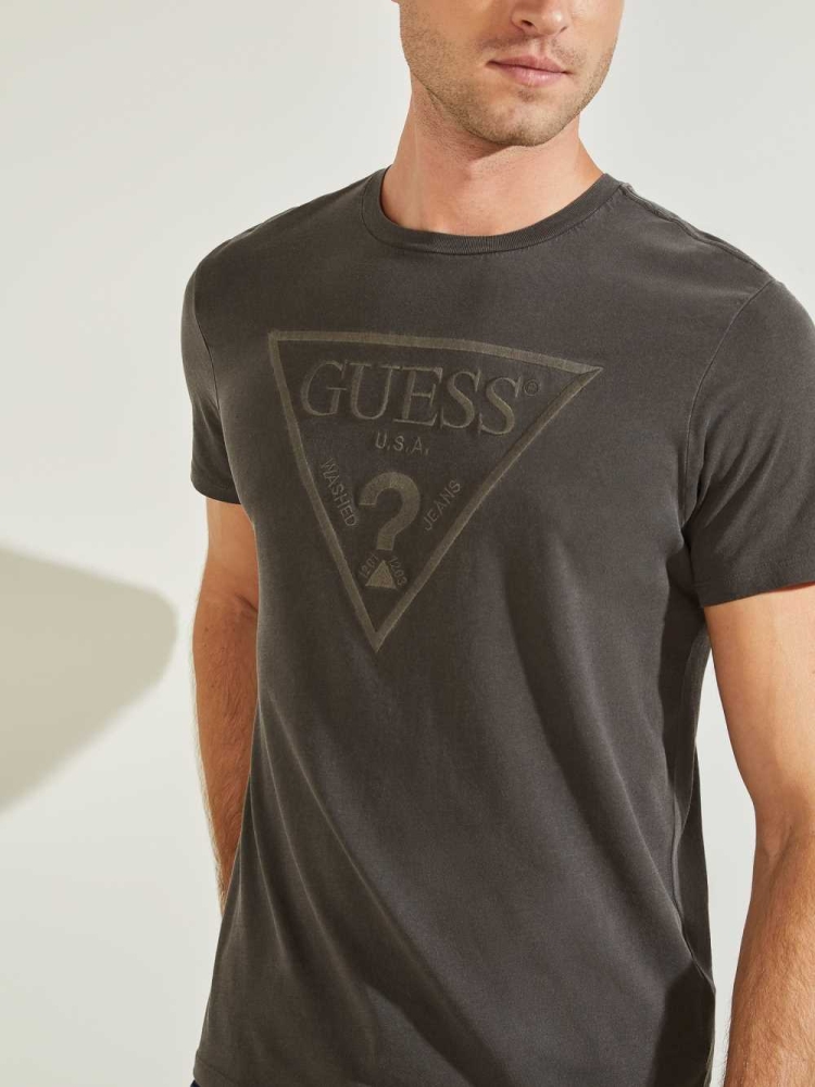 GUESS Embroidered Logo Men's T-Shirts Black Multicolor | UK8593WSI