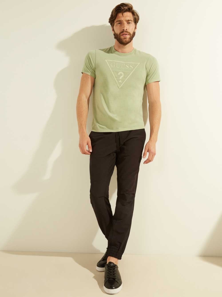 GUESS Embroidered Logo Men's T-Shirts Olive Multicolor | UK3259DOA