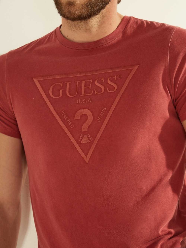 GUESS Embroidered Logo Men's T-Shirts Red Multicolor | UK7164ONX