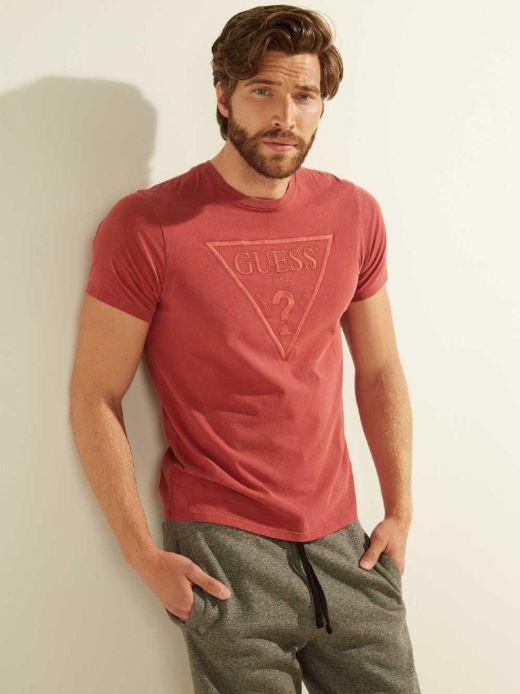 GUESS Embroidered Logo Men\'s T-Shirts Red Multicolor | UK7164ONX