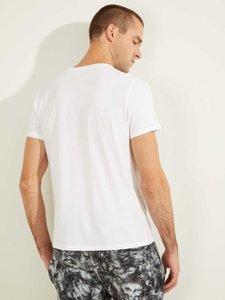 GUESS Embroidered Logo Men's T-Shirts White | UK3519NYJ