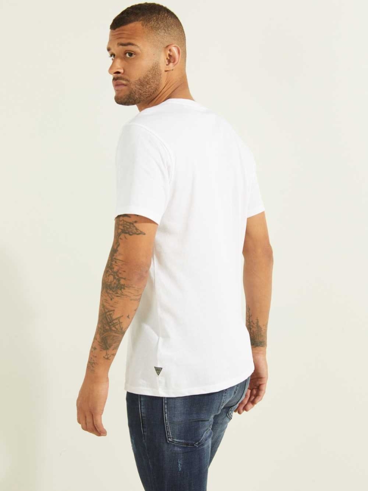 GUESS Embroidered Rainbow Logo Men's T-Shirts White Multicolor | UK7105ZPY