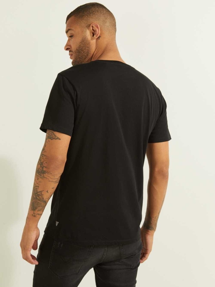 GUESS Embroidered Rainbow Logo Men's T-Shirts Black | UK8539AIE