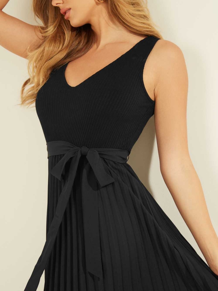 GUESS Erynn Pleated Women's Dresses Black | UK0346KXJ