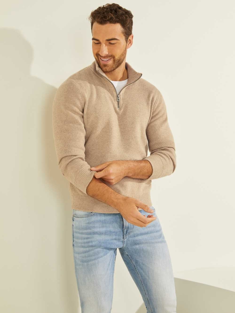 GUESS Esmere Wool-Blend Zip Men's Sweaters Grey | UK2306SKV